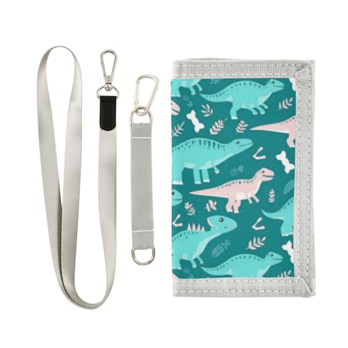Wusikd Teal Dinosaurs Kids Wallet for Boys Girls White Bones Toddler Trifold Wallet Novelty Wallet for Teens Women Men