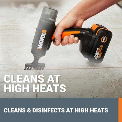 Worx 20V SteamStorm Cordless Handheld Steam Cleaner w/Accessories, Steamer for Cleaning 220°F 8-Second Preheat, Lightweight Portable Steamer for Home Car – Battery & Charger Included
