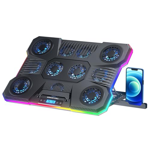 ARROW CHILL Laptop Cooling Pad, RGB Lights Laptop Cooler 11 Fans for 15.6-19.3 Inch Laptops, 8 Height Stands, 10 Modes Light, 2 USB Ports - Blue
