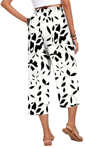 Image of Anyhold Women's Capri Pants Drawstring Casual Palazzo Trousers with Pockets Loose High Waisted Wide Leg Lounge Pants