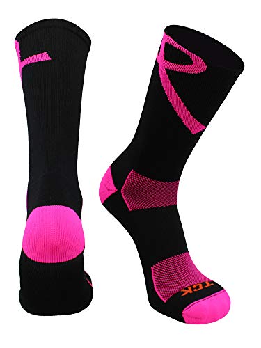 Image of TCK Pink Ribbon Breast Cancer Awareness Crew Socks for Football Volleyball Boys Girls Youth and Adult