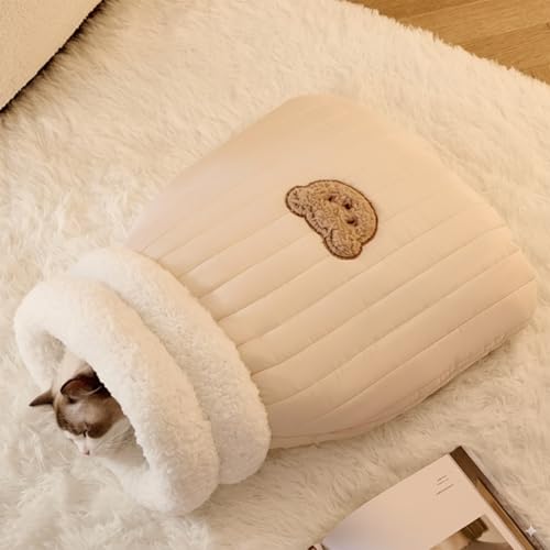 Bofular 猫ベッド 猫用寝袋 オープン型 冬 防寒 保温 ペットベッド 撥水 コットンファー 素材 日光干し 手洗い キャットハウス ライトブラウン S mwsd01qzs