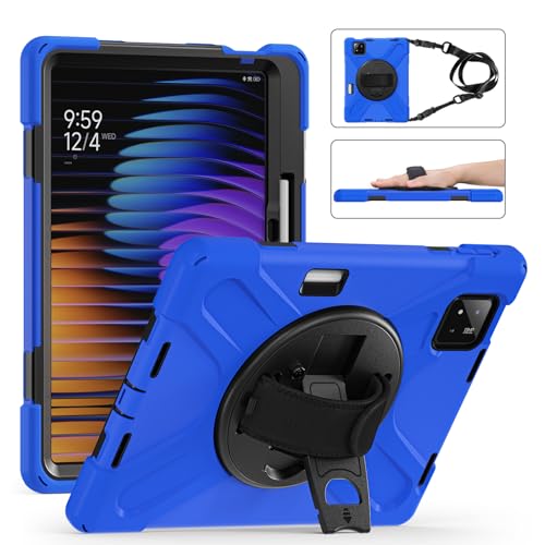 Image of GooodiDEAR for Xiaomi Mi Pad 7/ Mi Pad 7 Pro Case, MiPad 7/ Pad 7 Pro Shockproof Case 11.2", 360 Rotate Stand Hand Strap Shoulder Strap Pencil Holder Protective Cover, Tablet for Men Women Kids, Blue