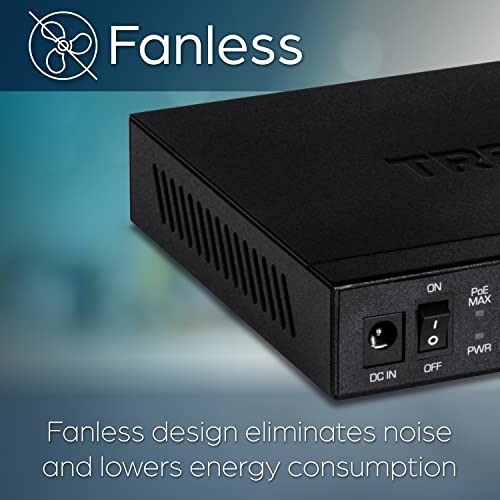 Image of TRENDnet 5-Port Unmanaged 2.5G PoE+ Switch, Fanless, Compact Desktop Design, Metal Housing, 2.5GBASE-T Ports, IEEE 802.3bz, 55W PoE Budget, Black,Lifetime Protection,TPE-TG350