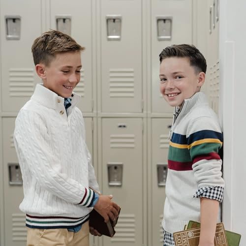 Image of Hope & Henry Boys' Mock Neck Cable Sweater with Button Placket