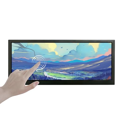VSDISPLAY Monitor LCD táctil de 10,3 Pulgadas (1920x720) con Barra Estirada | Pantalla Mini H/D USB-C de 850 nits, Panel táctil Capacitivo