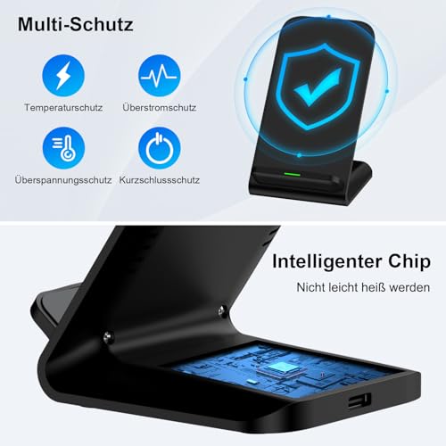 15W Wireless Charger Stand Induktive Ladestation for Samsung Galaxy S24 Ultra/S24/S23/S22/S21/S20, Google Pixel 8 Pro/8/7/7 Pro/6, Wireless Charging Station Handy Kabelloses Ladegerät für iPhone 15/14 – Bild 5