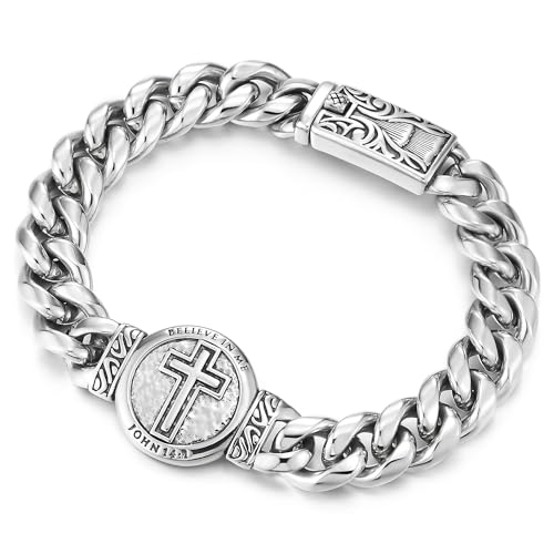 Pulsera de acero inoxidable con cruz masculina miniatura 1