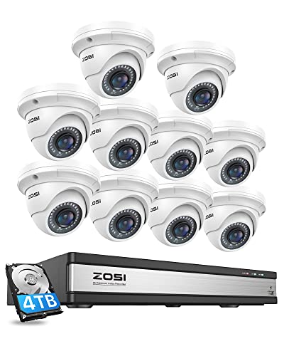 Image of ZOSI 4K 16CH POE Security Camera System with 4TB HDD, 10pcs 5MP Metal Cams