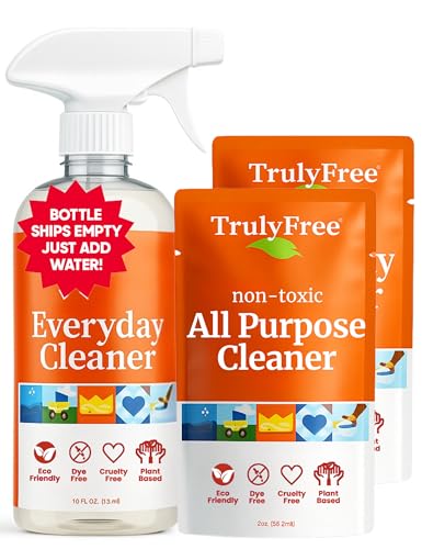 Image of Truly Free Everyday Cleaner - Multipurpose Cleaner Spray, Kitchen Counter Cleaner, Natural Cleaning Products, Multi-Surface Household Solution, 1 Empty Bottle Spray (16oz) & 2 Refills (3oz each)