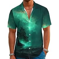 Camisa havaiana divertida verão praia tropical manga curta férias estampa Aloha camisa casual camisa de botão, Verde pirata, GG