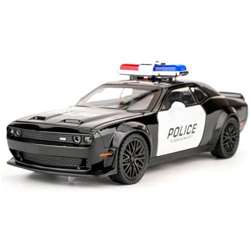 BDTCTK Dodge Challenger Hellcat Police Car Model Toy - Alloy Pull-Back Vehicle with Sound & Light Effects, for Kids Boys & Girls Ages 3+