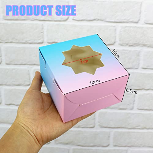 YankMooM 15 Pcs Small Cake Boxes,Gradient Color Mini Cake Bakery Box with Window Candy Packaging Boxes for Cupcakes Candy Cookies Desserts Pies Donuts(4 x 4 x 2.4 Inch) - Image 3