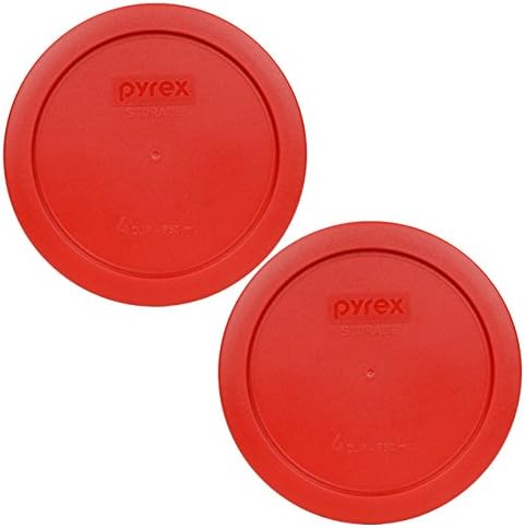 Pyrex 7201-PC 4-Cup Poppy Red Replacement Food Storage Plastic Lids - 2 Pack Made in the USA