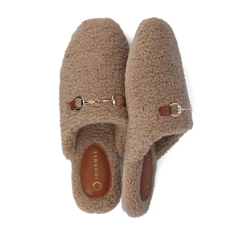 Journee Collection Womens Monnroe Plush Fur Lined Cushioned Scuff Slippers Horse Bit Design Slip On with Durable Sole4