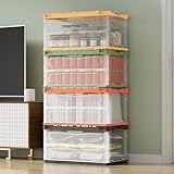 Giantex Storage Bins with Lids - 80 Gal Total Capacity, 4 Pack Stackable Collapsible Storage Boxes with Side Handles, Foldable Plastic Containers for Pantry Office School Dorm Organizer, 4 Colors