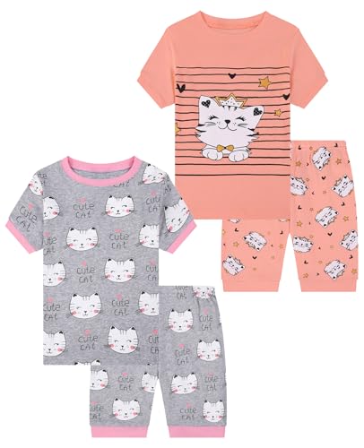 Benaive Girls Pajamas Sets 4 Pieces 100% Cotton Girls Summer Pjs Short Sleeves Kids Sleepwear Size 3T - image 1