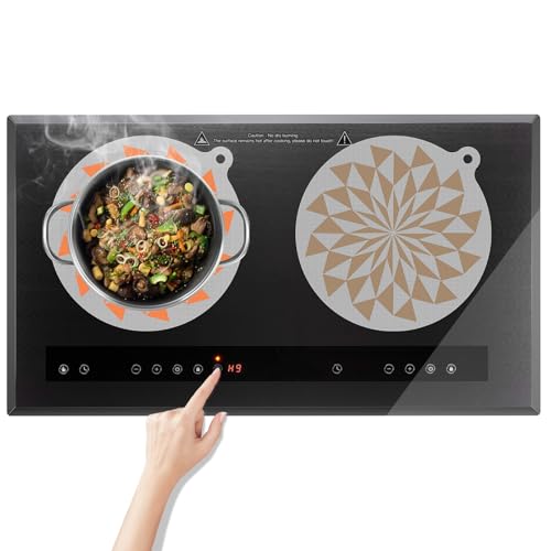 KR KITCHENRAKU 2 PCS Thermochromic Translucent Induction Cooktop Protector Mat, (Magnetic) Silicone Induction Cooktop Cover for Induction Stove (Flame Soft (Windmill), 9.5 Inch)