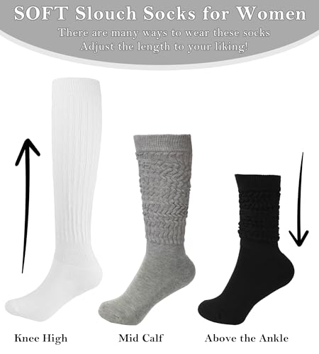 5 Pairs Slouch Socks For Woman Thigh High Scrunch Socks Bulk Soft Leg Warmers for Winter, Size 5-112