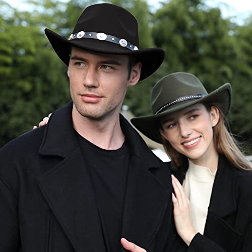 Image of QLAUCA 2 Pack Western Cowboy Hats for Women and Men Classic Felt Wide Brim Costume Cow Boy Hat Roll Up Brim Cowgirl Hat