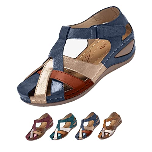 PU Leather Women's Orthopedic Anti-Slip Vintage Cross Belt Wedge Gladiator Outdoor Hollow Out Sandals