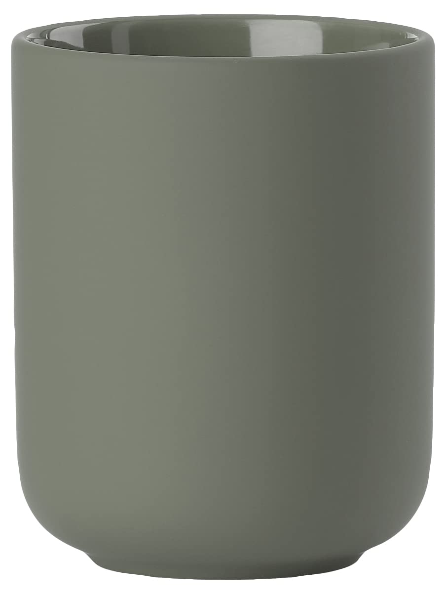 Zone Denmark Ume Toothbrush Cup, 8.5 x 10.5 cm, Olive Green, Green Olive, 8 x 8 x 9,8 cm