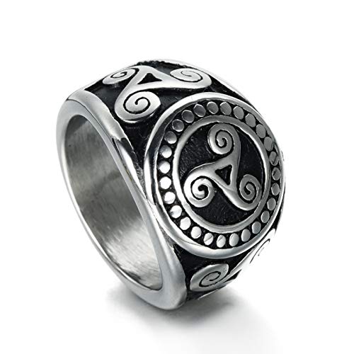 ANAZOZ Bagues Acier Inoxydable Homme Ronde Motif Totem Punk Vintage 15MM Taille 75 -Argent Cover