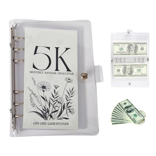 12-Month Savings Challenge Binder with Cash Envelopes，A5 Binder Savings Challenges Book to Save $5,000 and $2,500 and $10,000 (5K)