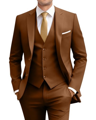 Image of Men's Slim Fit 3 Piece Suit Set with Tie
