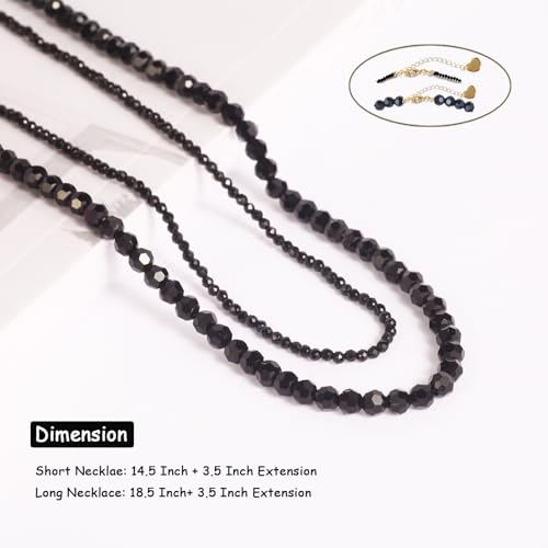 Black Tourmaline Choker Necklace for Women Layered Adjustable Goth Gothic Beaded Crystal Necklaces3