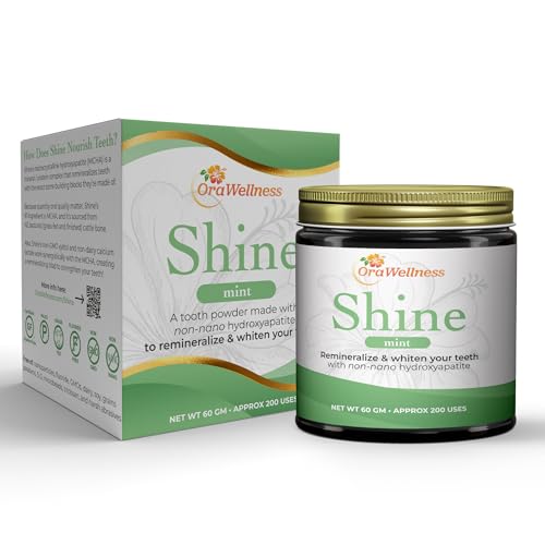 OraWellness Shine Remineralizing Tooth Powder Mint - Microcrystalline Hydroxyapatite Made in USA Flouride Free Tooth Repair Natural Teeth Whitening Powder Polish & Stain Remover