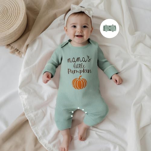 My First Halloween Baby Girl Outfit Mamas Little Pumpkin Long Sleeve Romper Jumpsuit Newborn Girl Outfits Clothes4