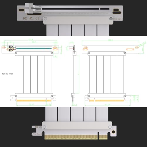 GLOTRENDS 250 mm PCIe 4.0 X16 Riser-Kabel in Weiß für PCIe 4.0/3.0-GPUs, wie z. B. GeForce RTX 40/30-Serie und AMD Radeon RX7000/RX6000-Serie usw.