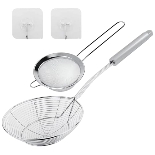 Espumadera de alambre de acero inoxidable, adecuada para escurrir frituras de sartenes y ollas, Color inox, apta para lavavajillas, 39x14cm, 1 ud