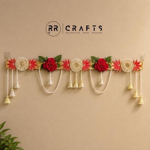 Image of Rose Door Toran|Decorative Banderwal for Main Door|Premium Beaded Wall Hanging with Elephant Motif & Pearl Latkans|Festive Home Decor for Diwali,Pooja,Wedding & Housewarming|38 Inch