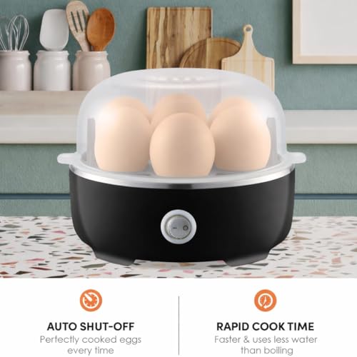 Image of Automatic Electric Egg Boiler | 350 Watt | Boils Upto 7 Eggs | 3 Boiling Modes | Overheat Protection | Stainless Steel Heating Plate, Measuring Cup | 75ml | 1 YEAR WARRANTY (BLACK)