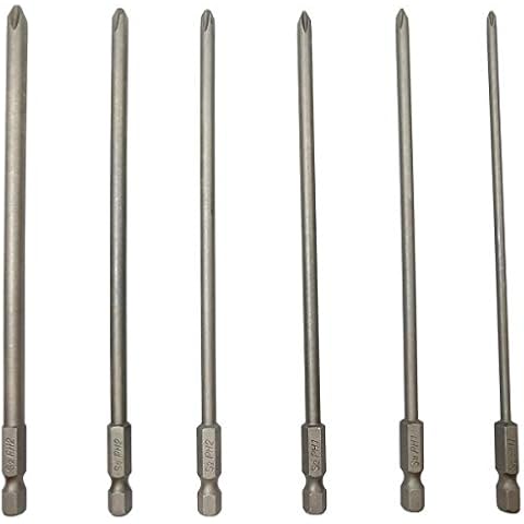 YDLQWCZ Long Phillips Cross Screwdriver Bit Sets PH1(Φ3.0) PH1(Φ4.0) PH1(Φ4.5) PH2(Φ4.5) PH2(Φ5.0) PH2(Φ6.0) 6 Pieces 6 Inch Length S2 Steel Cross Phillips Screwdriver Bit Set(6Pcs Cross Head) Cover