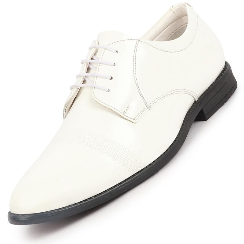 FAUSTO FST FOSMF-2111 WHITE-44 Mens White Patent Leather Party Formal Textured Strip Lace Up Shoes (10 UK) (B0CSZ1LN79) Amazon Price History, Amazon Price Tracker