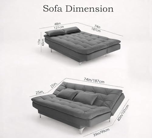 Image of Krancy Solid Wood 3 + 2 Seater Sofa Cum Bed with 2 Cushions | Convertible Wooden Couch for Living Room, Home & Office | Modern Designer Furniture | 3 Years Warranty | Dark Grey
