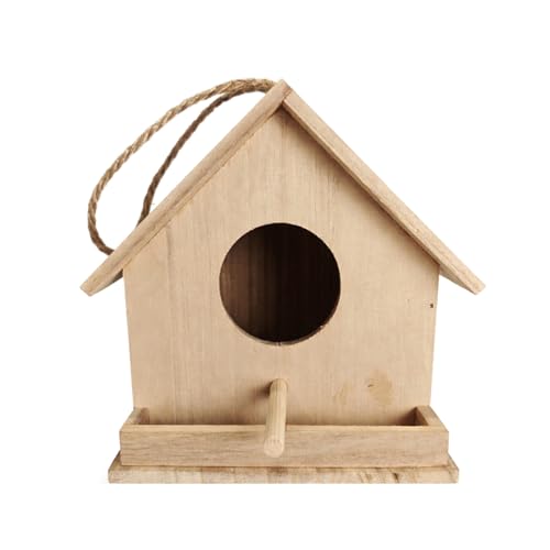 Wooden Birdhouse Outdoor Hanging Nest Box Natural Wood Bird Shelter with Perch Weatherproof Garden Balcony Decoration 16x14x17.5cm
