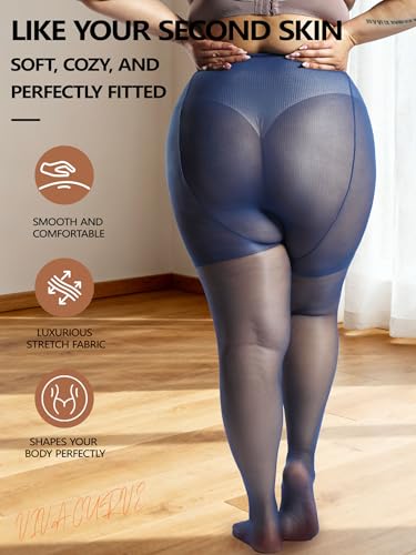 Image of Plus Size Sheer Tights for Women 20D Control Top Pantyhose Soft Stockings with Reinforced Toes 2 Pairs
