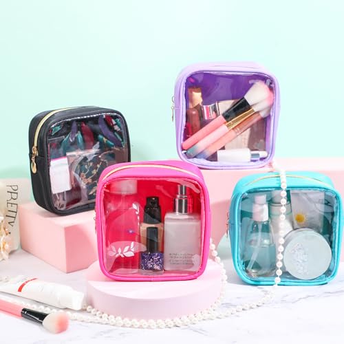 Hushee 4 Pcs Clear Nylon Makeup Bag for Women Gifts Preppy Cosmetic Bag PVC Travel Toiletry Zipper Pouch Waterproof Storage Organizer Pouch for Women(Mini)4