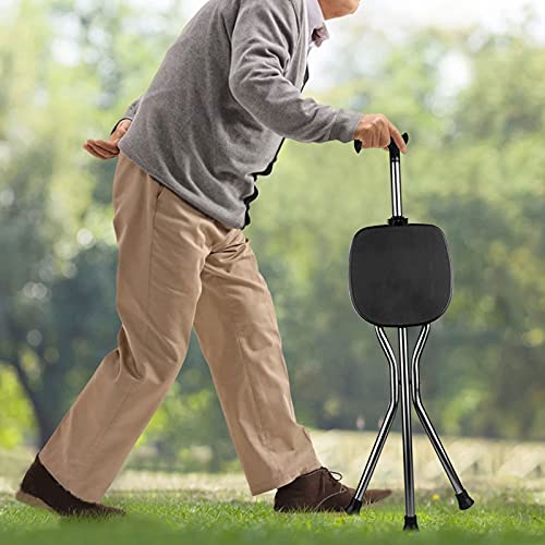 Image of Yayayo Hold 440 lbs Folding Canes with Seat Walking Stick Height Adjustment Cane Seat Capacity Frosted Handle with Magnetic Therapy Stone Crutches Stool