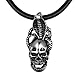 Produktbild DonDon Herren Leder Halskette 50 cm Kobra-Totenkopf Anhänger Edelstahl im Schmuckbeutel