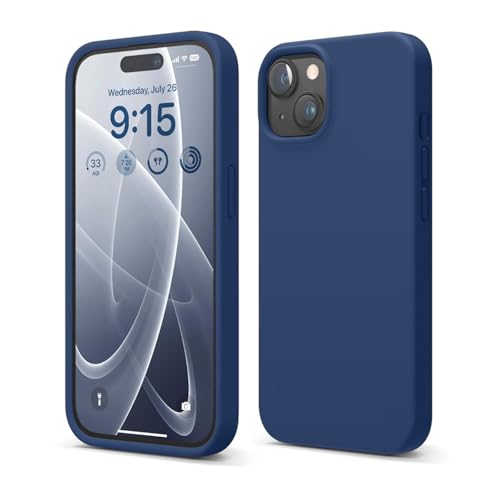 Image of Liquid Silicone Case Compatible for iPhone 15 Dark Blue | Slim Back Cover | Soft Touch Bumper | Shockproof Drop Protection | Microfiber Cloth Inside | Sleek Solid Design