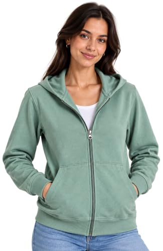 Image of SANE ORIGINALS Women's Cotton Blend Fleece Zip Up Hoodie Sweatshirt, Warm Winter Full Zip Jacket with Kangaroo Pockets