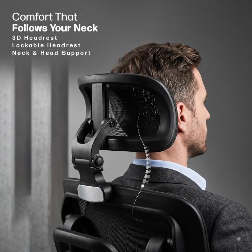 Image of DROGO Ergosphere Ergonomic Office Chair for Work with 3-Gear Floating Adjustable Backrest | 4D Armrest, 3D Headrest | Mesh Computer Chair with 135 Recline Lock | Dual Lumbar Support & Footrest(Black)