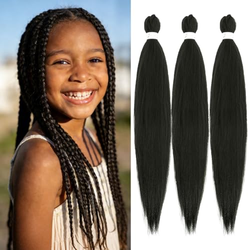 WacanDan Kids Braiding Hair Pre stretched Natural Black 16 Inch 3 Packs Professional Soft Yaki Texture Long Braid Extensions Hot Water Setting for Box Braids Twist & Crochet Braids