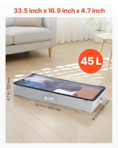 Image of VEVOR Under Bed Storage with Clear Lids, 33.5 x 16.9 x 4.7 Inch, 45L Large Underbed Clothes Storage Containers, Low Profile Under Bed Drawer Shoe Organizer Bins Box for Blanket Shoe Bedroom, 2 Pack