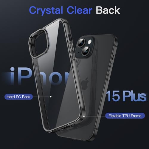 Image of JETech Cover Case for iPhone 15 Plus 6.7-Inch, Non-Yellowing Shockproof Phone Bumper Cover, Anti-Scratch Clear Back (Black)